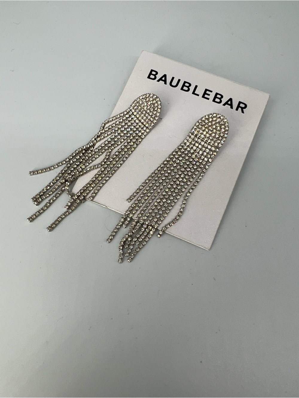 BaubleBar Silver Crystal Fringe Statement Earrings